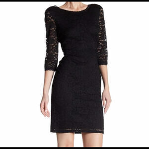 ELIZA J black lace long sleeve mini fitted dress